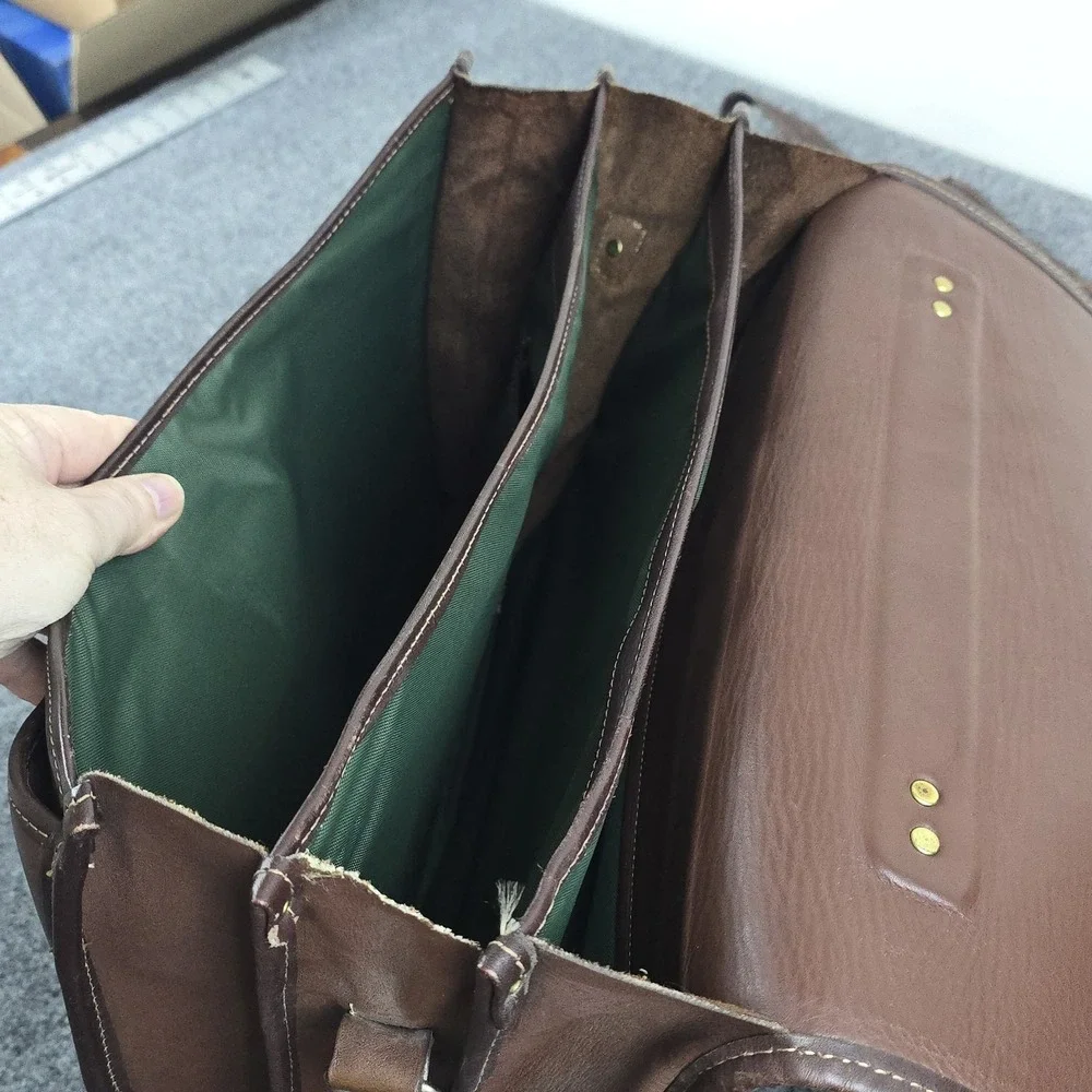 Orvis Vintage Leather‎ Briefcase USA Brown Rawhide Messenger Bag 16x13 Strap